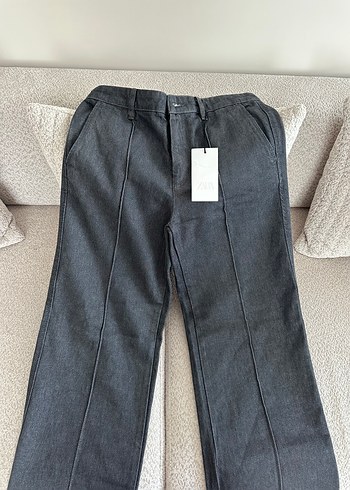 m Beden Zara Gri Regular Fit Midi Kot Pantolon