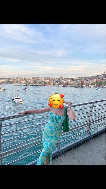 Mavi Yırtmaçlı Elbise