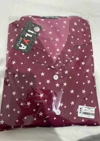 46 Beden bordo Renk Milan Bordo Yıldız Desenli Büyük beden Kadın Pijama Takımı