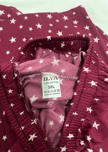 46 Beden Milan Bordo Yıldız Desenli Büyük beden Kadın Pijama Takımı