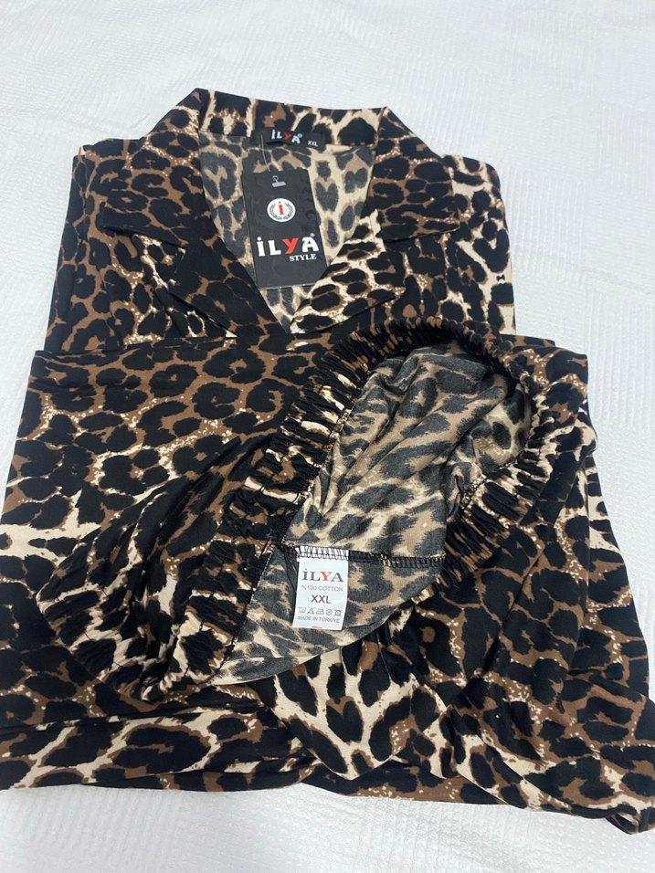 Leopar Desenli Kadın Uzun Kollu pijama takımı - Görsel 3