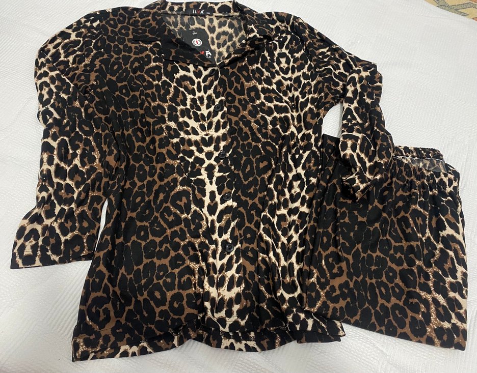 Leopar Desenli Kadın Uzun Kollu pijama takımı - Görsel 2