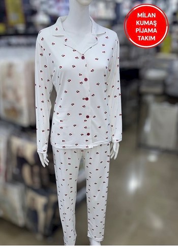 Beyaz Kiraz Desenli Kadın Pijama Takımı - Görsel 3