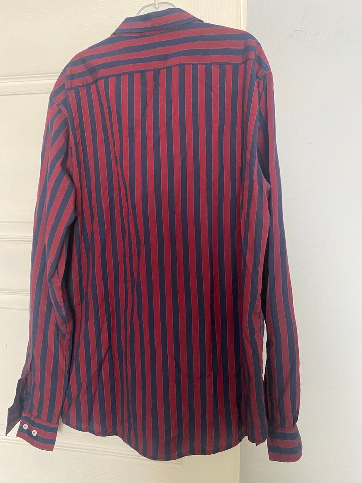 Bordo Lacivert Çizgili Erkek Gömlek - Görsel 2