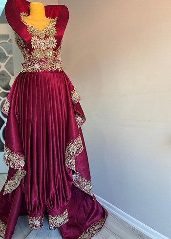 Bordo İşlemeli Uzun Kadın Abiye - Görsel 2