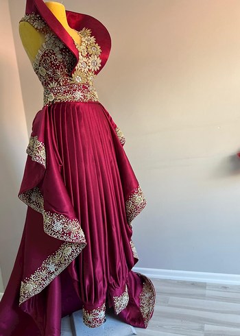 Bordo İşlemeli Uzun Kadın Abiye - Görsel 5