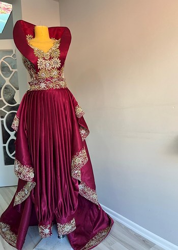 Bordo İşlemeli Uzun Kadın Abiye - Görsel 4