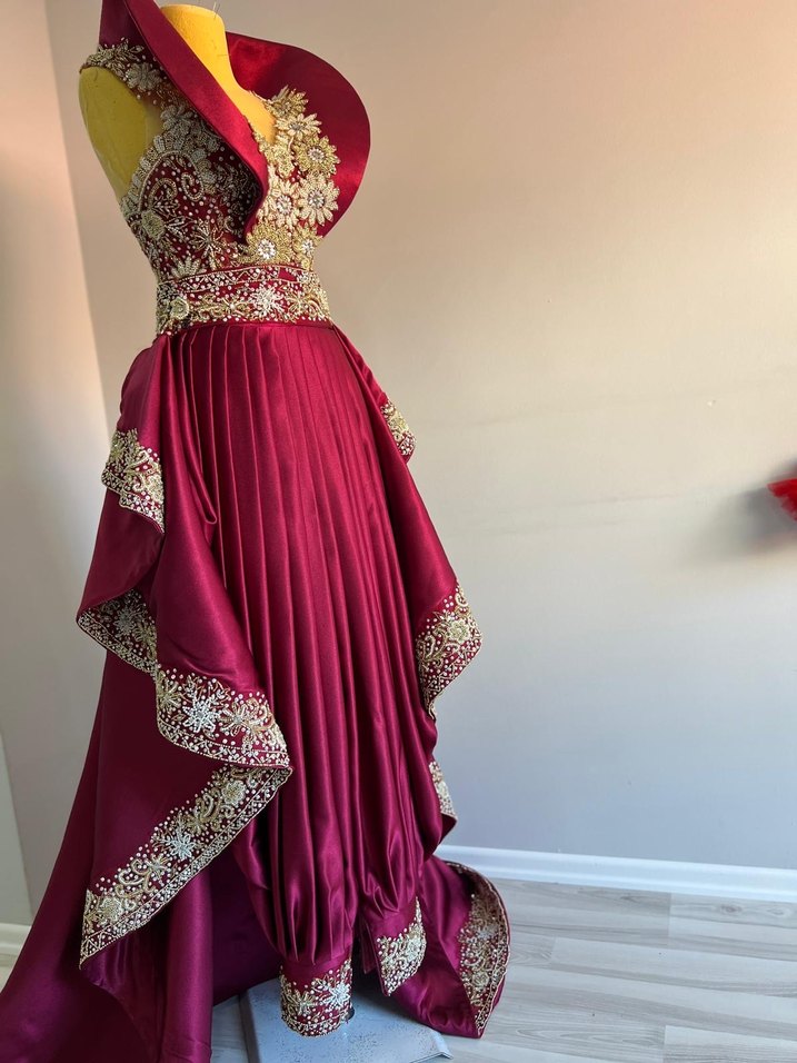 Bordo İşlemeli Uzun Kadın Abiye - Görsel 5