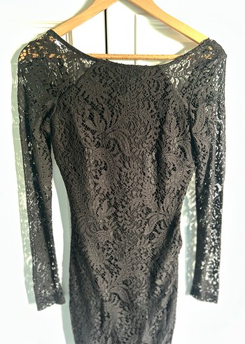 xs Beden Uzun Kollu Siyah Dantelli Gotik Elbise