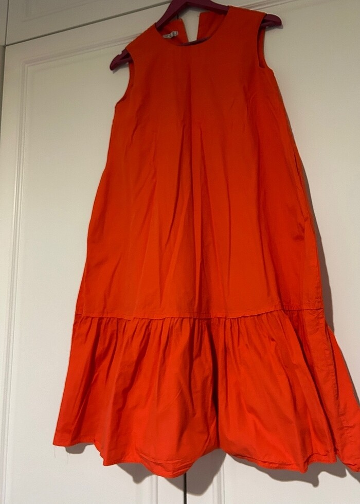 Turuncu kolsuz balon elbise - Görsel 2