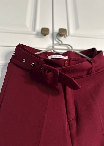 34 Beden Bordo Kemerli Kadın Kumaş Pantolon