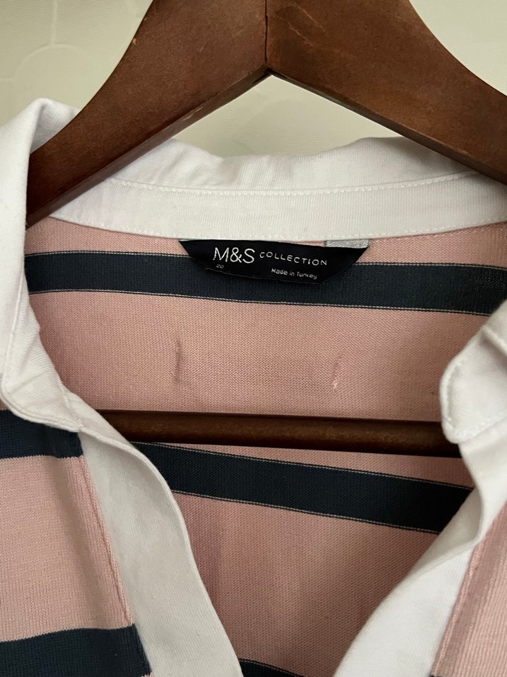 Pembe Çizgili V Yaka Uzun Kollu Bluz - Görsel 3