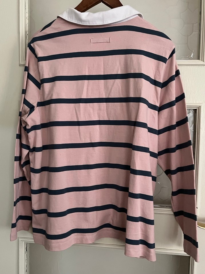 Pembe Çizgili V Yaka Uzun Kollu Bluz - Görsel 2