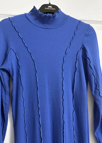 Uzun Kollu Koyu Mavi Pileli Elbise - Görsel 2