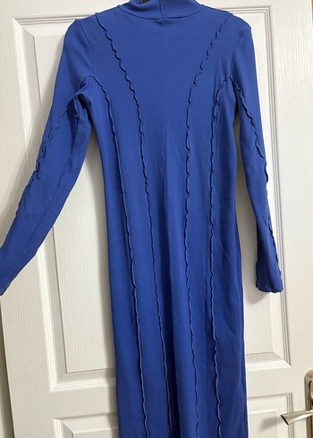 Uzun Kollu Koyu Mavi Pileli Elbise - Görsel 3