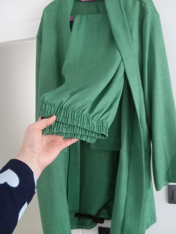 Yeşil Uzun Keten Kadın Takım Ceketi - Görsel 2
