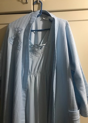 Nakışlı Mavi Gri Uzun Kadın Sabahlık gecelik - Görsel 2