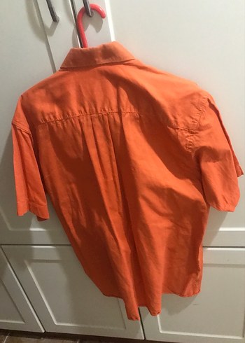 Turuncu Kısa Kollu Keten Erkek Gömlek - Görsel 3