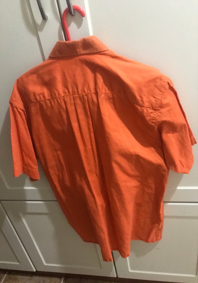 Turuncu Kısa Kollu Keten Erkek Gömlek - Görsel 3