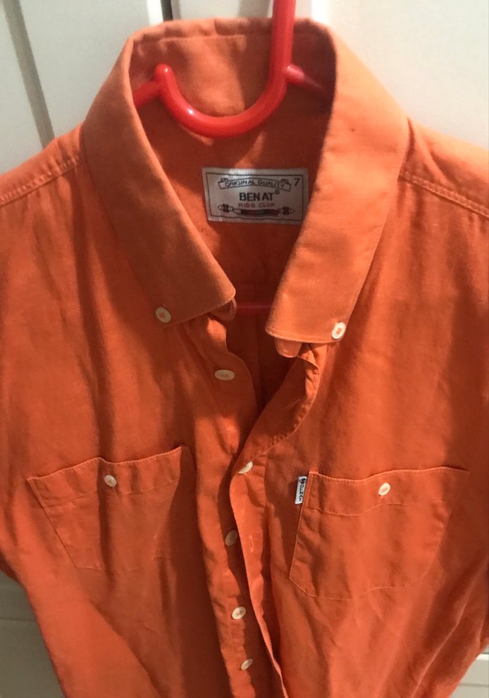 Turuncu Kısa Kollu Keten Erkek Gömlek - Görsel 2