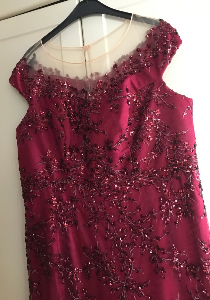 Bordo İşlemeli Uzun Abiye Elbise - Görsel 2