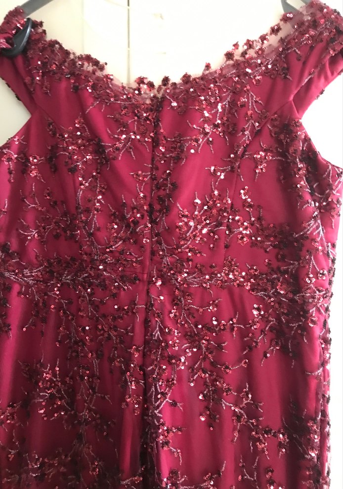 Bordo İşlemeli Uzun Abiye Elbise - Görsel 4