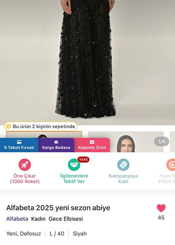 Alfabeta Siyah İşlemeli Uzun Abiye Elbise