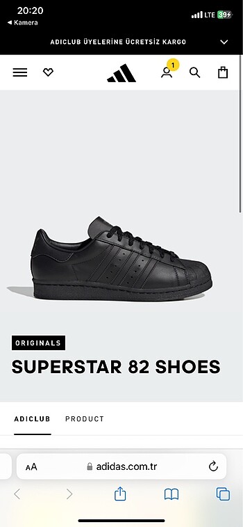 42 Beden siyah Renk Adidas superstar 82 ayakkabi