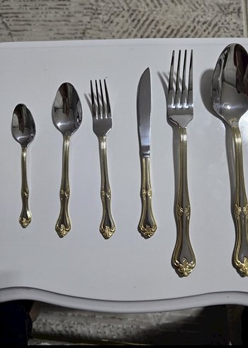 Beden altın Renk gold Osmanlı desenli kaşık çatal takımı