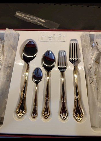 gold Osmanlı desenli kaşık çatal takımı