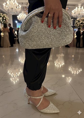 Metalik İpten Örgü Clutch Çanta