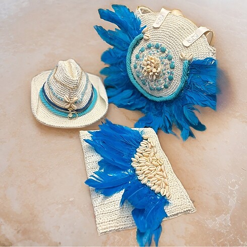 Zara El Örgüsü Çanta , Şapka ve Clutch Set