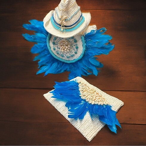 Beden El Örgüsü Çanta , Şapka ve Clutch Set