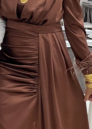 Abiye Kahverengi Drapeli Uzun Abiye Elbise 40 beden