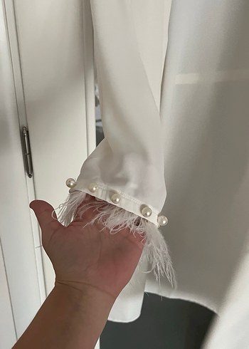 Uzun Kollu Kadın Beyaz lohusa elbisesi - Görsel 3