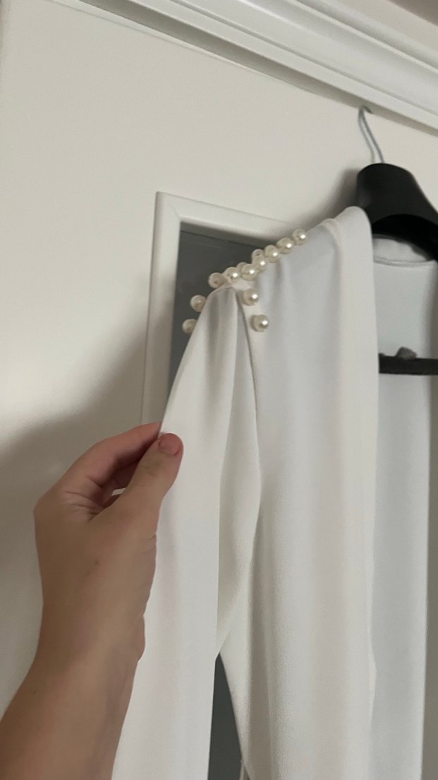 Uzun Kollu Kadın Beyaz lohusa elbisesi - Görsel 2