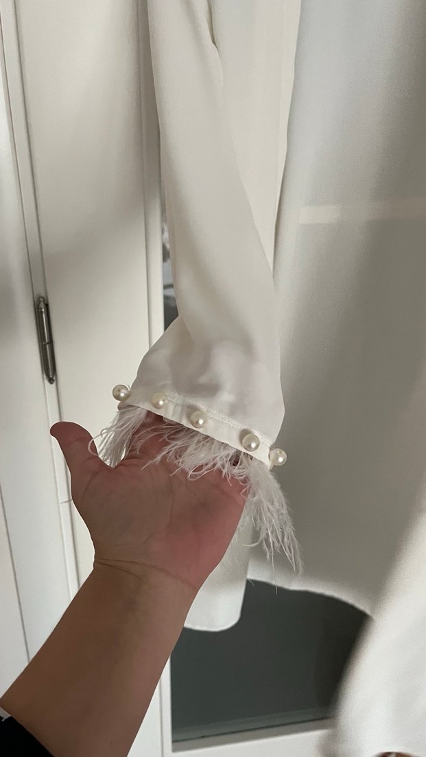 Uzun Kollu Kadın Beyaz lohusa elbisesi - Görsel 3