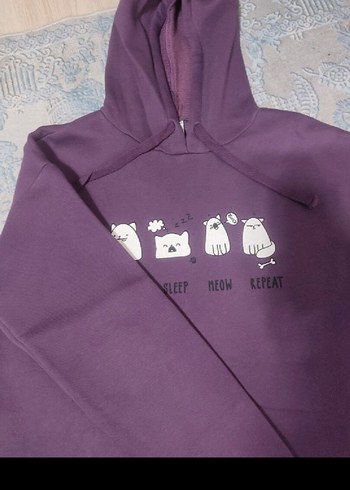 Mor Kapüşonlu Kadın Sweatshirt - Görsel 2