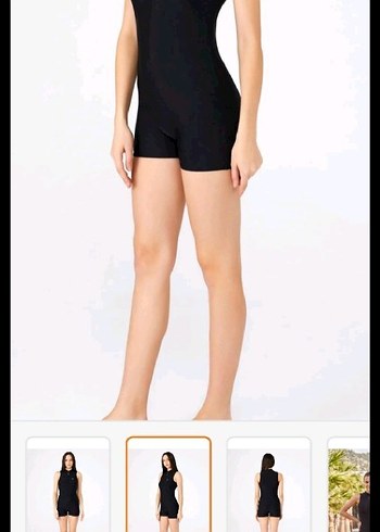 Siyah Yüksek Yakalı Kolsuz Kadın şortlu mayo - Görsel 5