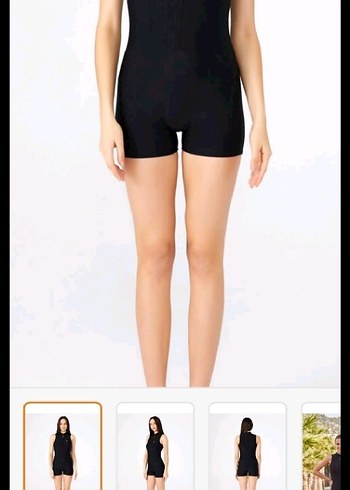 Siyah Yüksek Yakalı Kolsuz Kadın şortlu mayo - Görsel 4