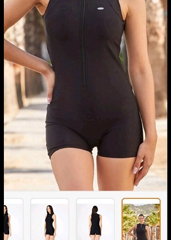 Siyah Yüksek Yakalı Kolsuz Kadın şortlu mayo - Görsel 2