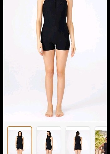 Siyah Yüksek Yakalı Kolsuz Kadın şortlu mayo - Görsel 6