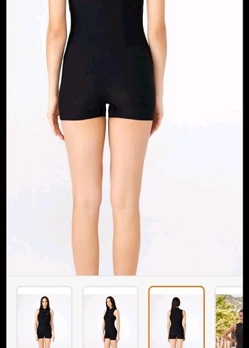 Siyah Yüksek Yakalı Kolsuz Kadın şortlu mayo - Görsel 3