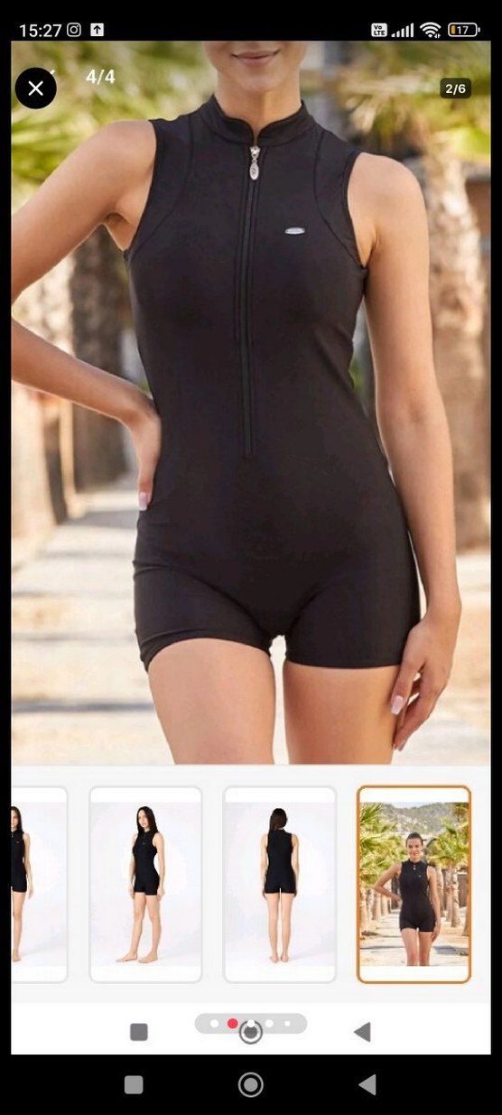 Siyah Yüksek Yakalı Kolsuz Kadın şortlu mayo - Görsel 2