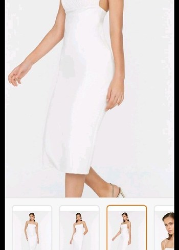 Uzun Beyaz Drapeli ince ip askılı Mezuniyet Elbisesi - Görsel 5