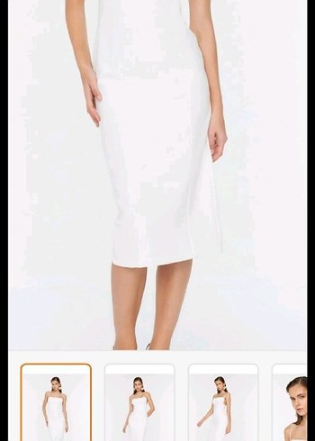 Uzun Beyaz Drapeli ince ip askılı Mezuniyet Elbisesi - Görsel 4