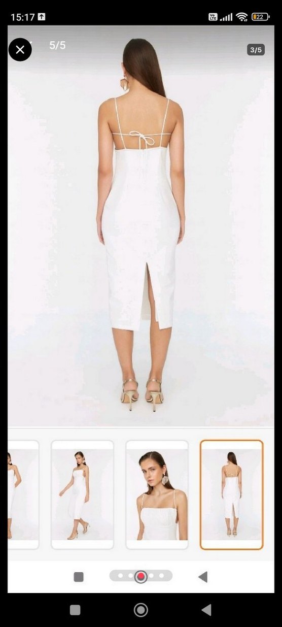 Uzun Beyaz Drapeli ince ip askılı Mezuniyet Elbisesi - Görsel 3