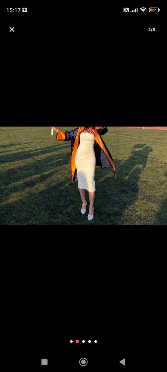 Uzun Beyaz Drapeli ince ip askılı Mezuniyet Elbisesi - Görsel 2