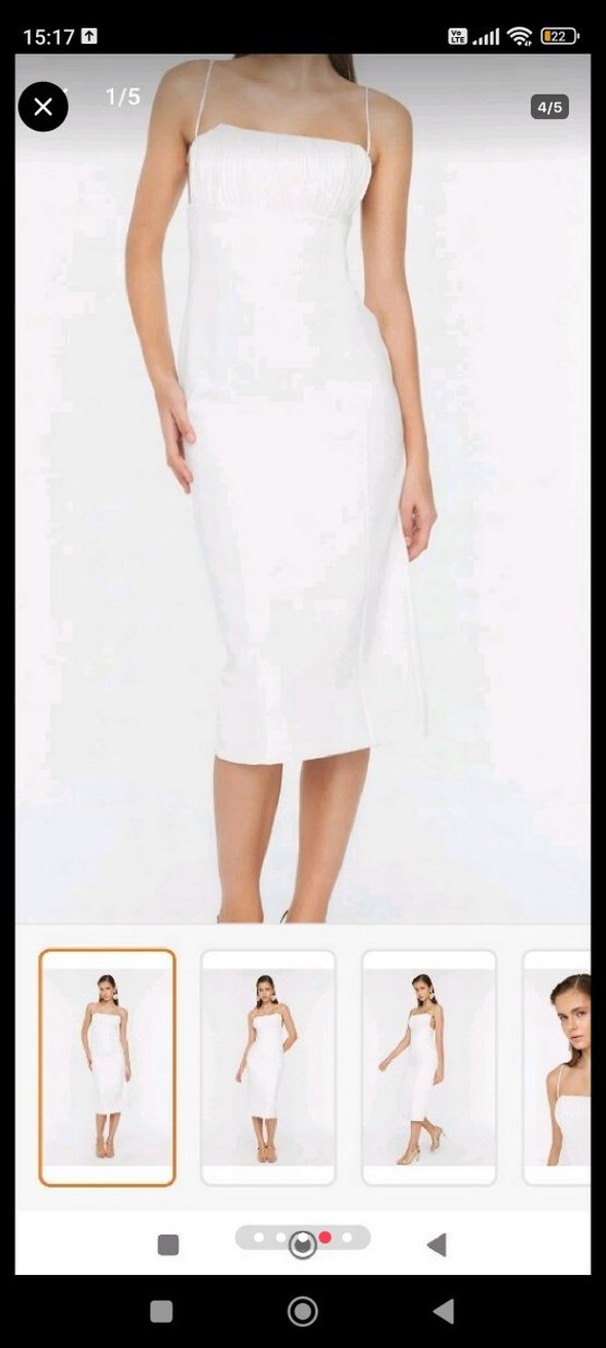 Uzun Beyaz Drapeli ince ip askılı Mezuniyet Elbisesi - Görsel 4