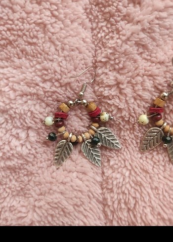 Boncuklu Pembe Bohem Küpe - Görsel 2